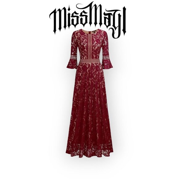 MISSMAY whimsigoth fairy magenta castlecore bell sleeve long dress size M NWT - Picture 1 of 13